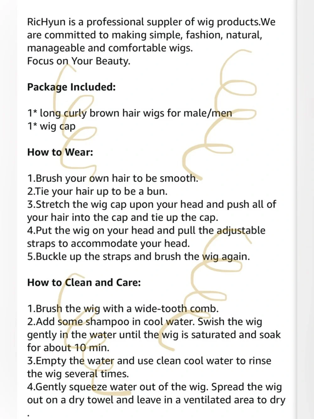 Men's Long Curly Brown Wig - Natural Chestnut Waves- Women Can Also Wear